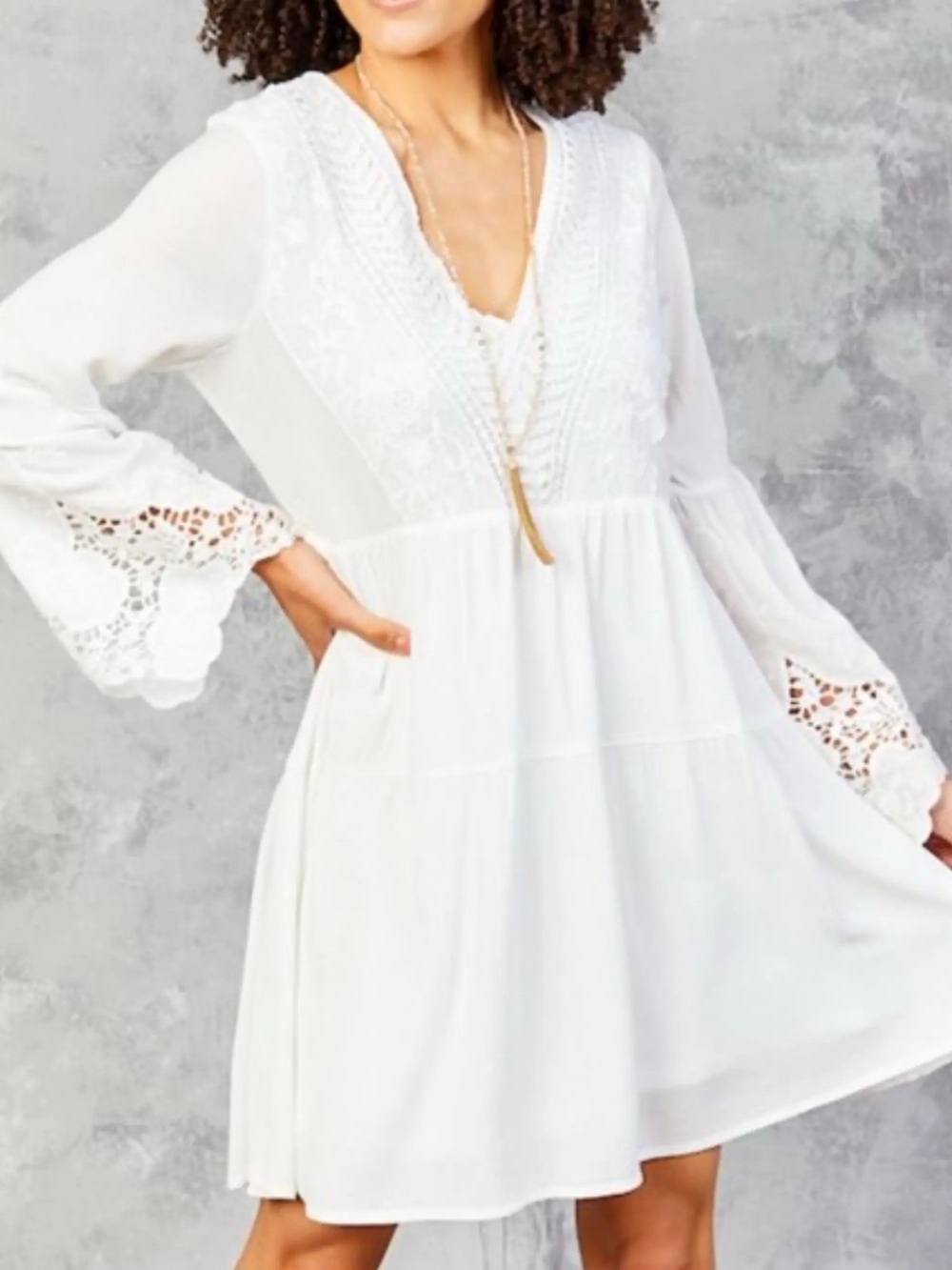 Altard State white lace bell sleeve mini dress